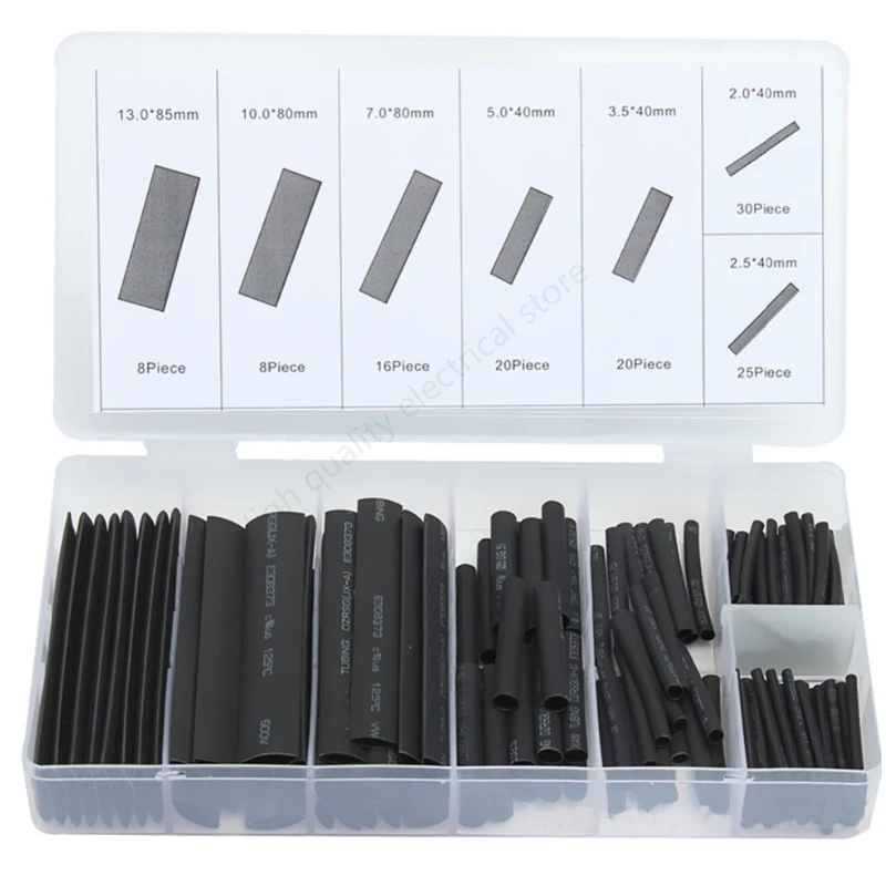 

127pcs Heat shrink tube sleeve 2:1 black electronic diy kit Insulation Sleeving Polyolefin Shrinking Assorted Tubing Wire Cable