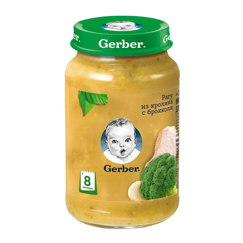 Gerber пюре Рагу из кролика с брокколи 8мес 190г детский обед | Мать и ребенок