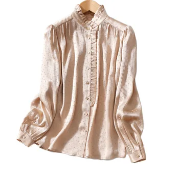 Women Shirt New Wild Elegant Polka Dot Jacquard Single Row Multi-Button Stand Collar Long Sleeve Silk Shirt
Women Shirt New Wild Elegant Polka Dot Jacquard Single Row Multi-Button Stand Collar Long Sleeve Silk Shirt