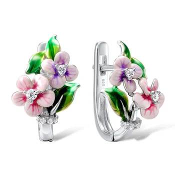 Fashion Enamel Pink Purple Flower Dangle Earrings for Women Elegant Temperament Bright Zircon Blooming Earrings Wedding Jewelry 
Fashion Enamel Pink Purple Flower Dangle Earrings for Women Elegant Temperament Bright Zircon Blooming Earrings Wedding Jewelry