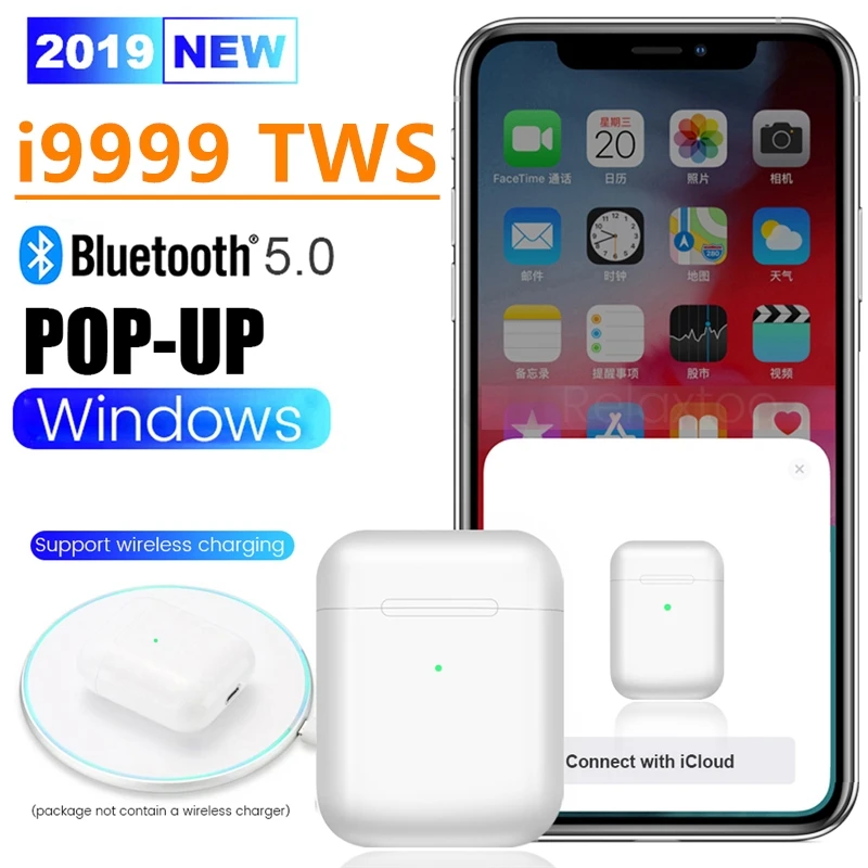 

Original i9999 TWS 1:1 Headset Pop up Separate use Wireless Earphone Wireless Charging PK w1 H1 chip i12 i10 i500 i200 tws