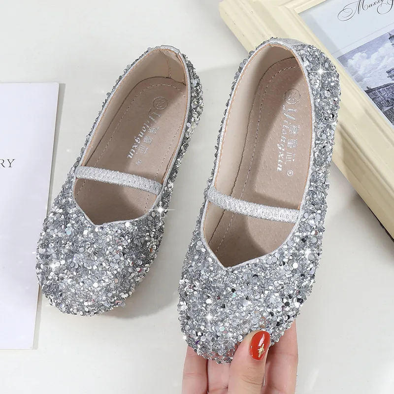 

Girls Shoes Children Princess Shoes Flats Simple Elegant Glitter Sequined Leather Shoes For Wedding Party Show Kids Loafers Soft