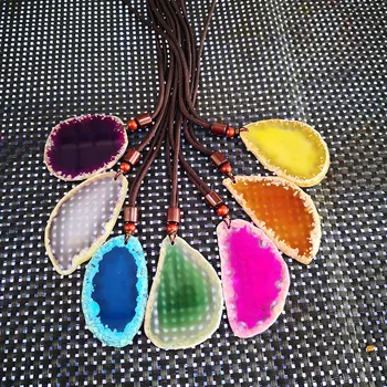 Natural Agate Slice Crystal Tablets Charm Women Necklace Piece Slice Stone Necklace Colorful Pendant Jewelry 
Natural Agate Slice Crystal Tablets Charm Women Necklace Piece Slice Stone Necklace Colorful Pendant Jewelry