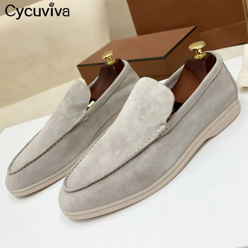 

2023 Hot Sale Unisex Flat Causal Shoes Cow Suede Loafers Women Summer Walk Mules Brand Buiness Shoes Men Size 46 Lover's