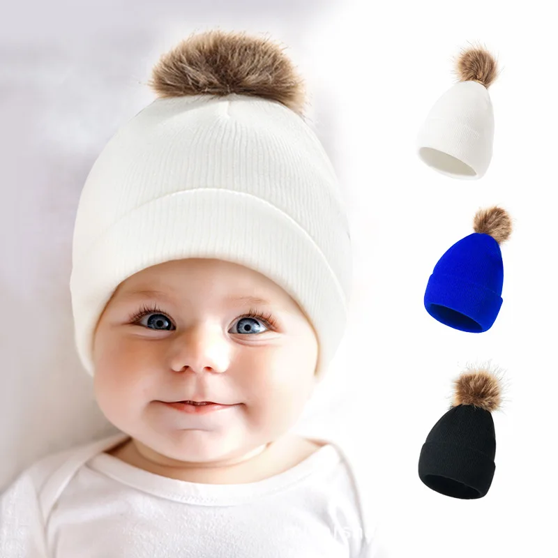 

Baby Hat for Boy Warm Baby Winter Hat With Fur Pompom for Kids Beanie Knit Children Hats for Girls Boys Baby Cap Newborn Hat 1PC