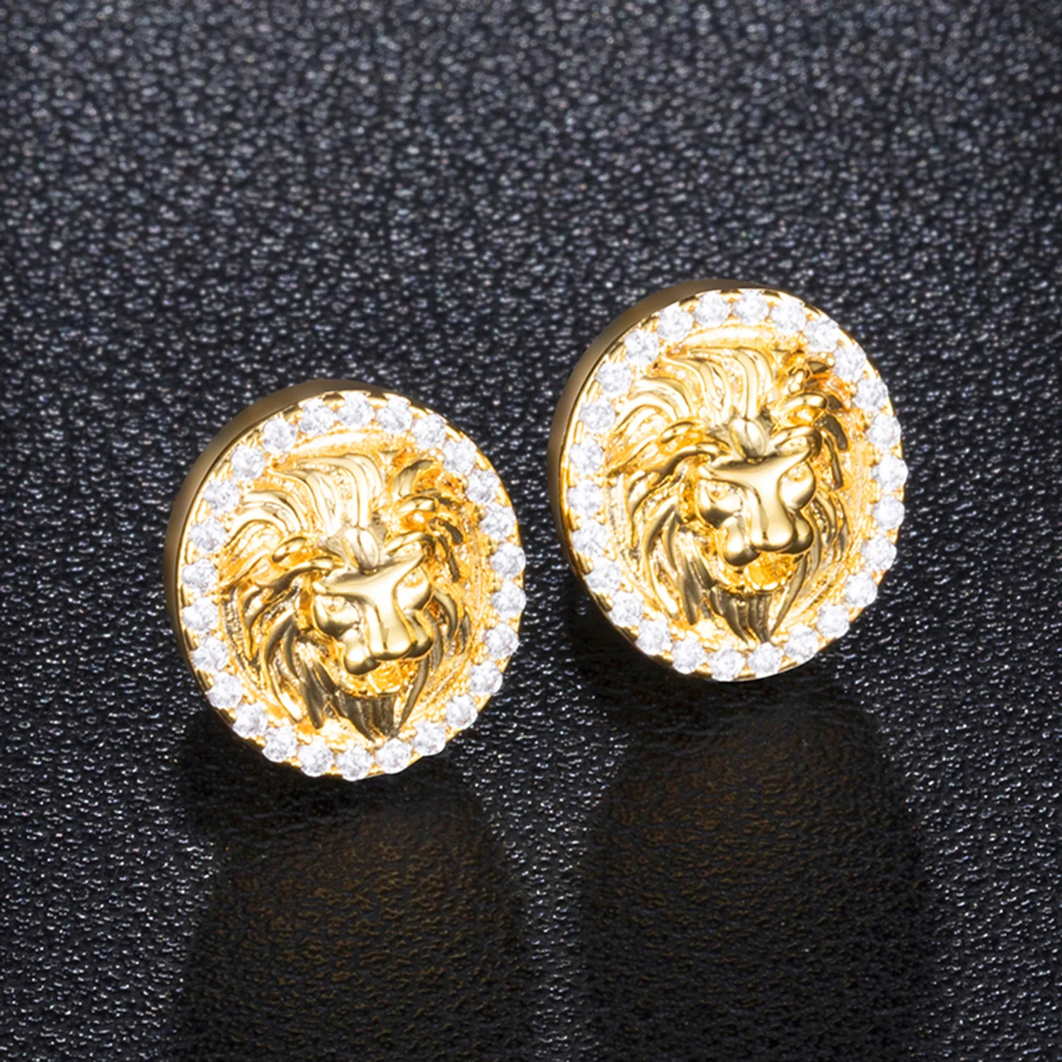 

Men's Lion Head Stud Earrings Gold Plated Iced Out Rhinestone Earrings Unisex Hip Hop Jewelry Party Zircon Earrings Gifts