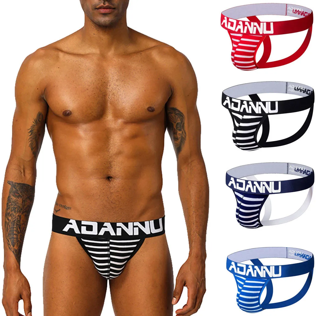 

Sexy Gay Men Underwear Men's Jockstrap Mens G String Male Briefs Thongs Stripe Underpants Cueca Panties Bikini Lingerie hombre