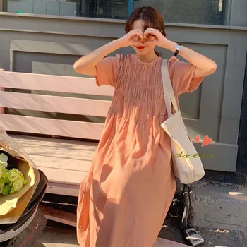Korean Women Summer Long Ruffle Dress Short Sleeves Straight Vestidos Pink Elegant Plus Size Robe Femme Casual Sukienki 
Korean Women Summer Long Ruffle Dress Short Sleeves Straight Vestidos Pink Elegant Plus Size Robe Femme Casual Sukienki