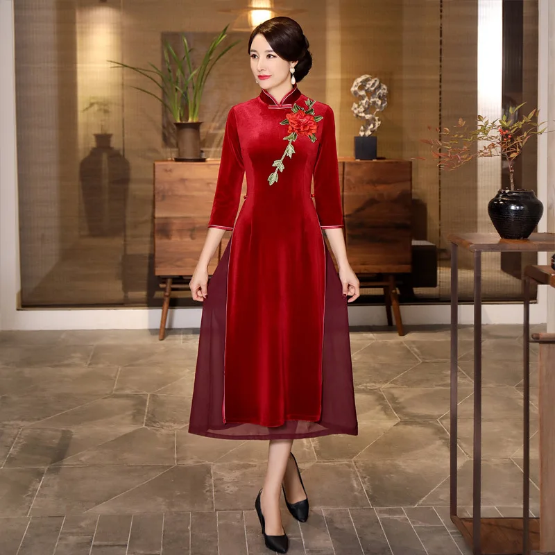 2019 Spring Clothing Embroidery Flower Gold Velvet Slim Fit Slimming X-long Dress Banquet Long Skirts Formal Dress Large Size Dr
2019 Spring Clothing Embroidery Flower Gold Velvet Slim Fit Slimming X-long Dress Banquet Long Skirts Formal Dress Large Size Dr