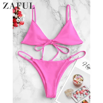 

ZAFUL Bikini Swimwears Women Cami High Leg Low Waisted Bikini Swimwear2020 Push Up Sexy Bikinis Set