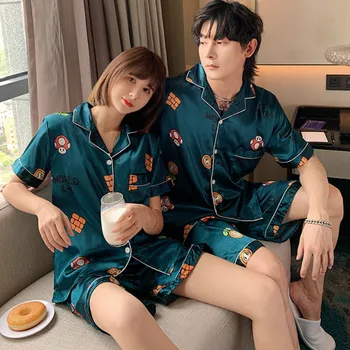 Couple Pajamas Set Faux Silk Printing Cardigan Sleepwear Men Summer Short Turn-down Collar Shorts Home Clothes Pyjamas Women
Couple Pajamas Set Faux Silk Printing Cardigan Sleepwear Men Summer Short Turn-down Collar Shorts Home Clothes Pyjamas Women