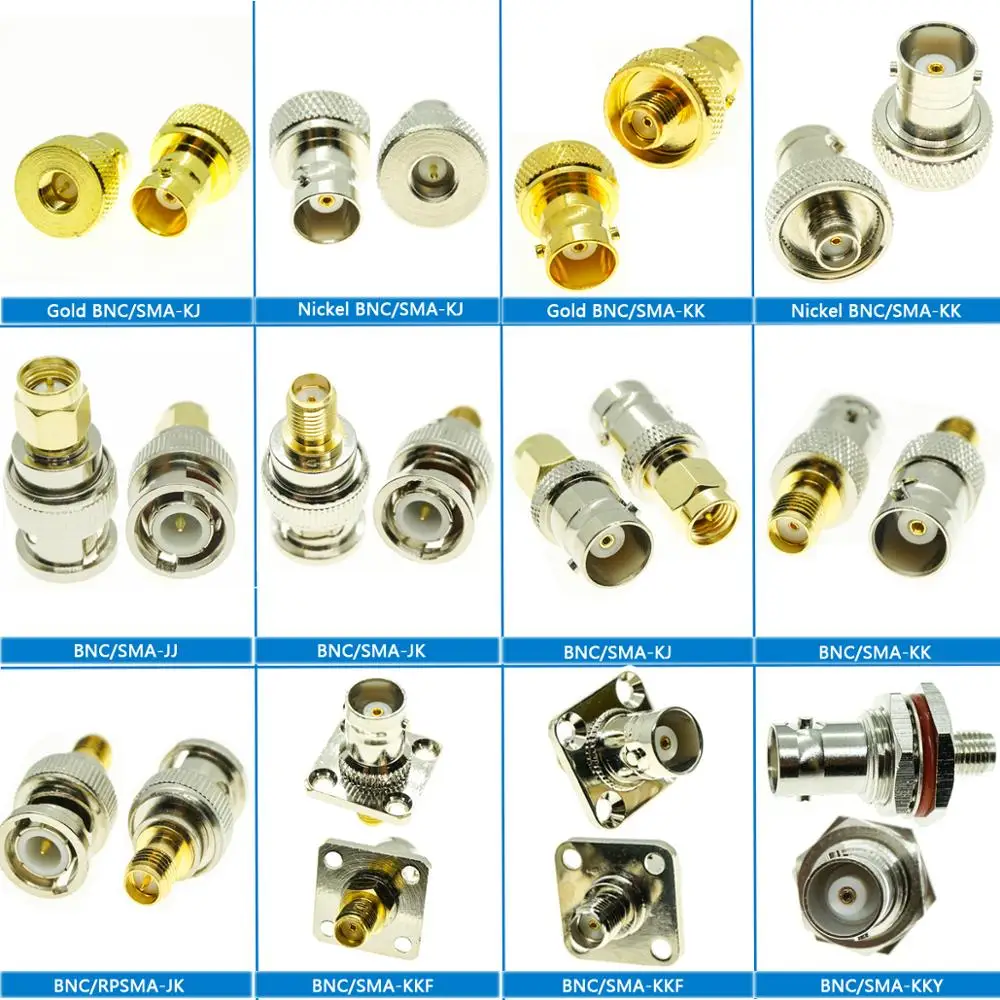 BNC To SMA Connector Socket Q9 BNC Male & Female Jack To SMA Male & Female Flange O-ring Bulkhead Panel Nut Brass RF Coaxial
BNC To SMA Connector Socket Q9 BNC Male & Female Jack To SMA Male & Female Flange O-ring Bulkhead Panel Nut Brass RF Coaxial