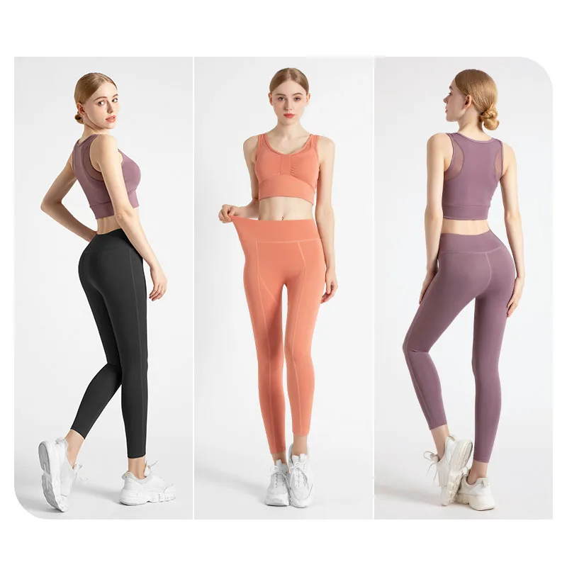 

Women 2pcs Seamless Tight Yoga Set Sportwear Gym Trousers Bra Tops Female Elastic High Waist Running Workout Clothing Suit