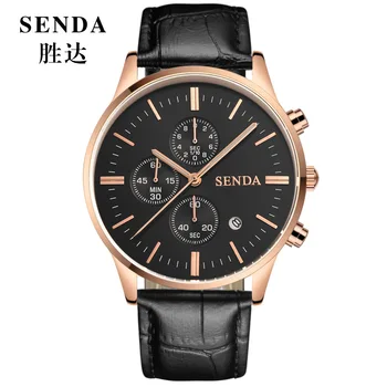SENDAS Fashion Brand Casual Calendar Wrist Watch Mens Quartz Waterproof Leather Strap Male Watches Relogios Masculino