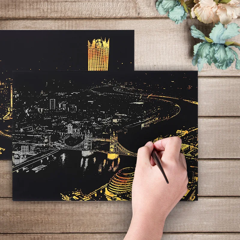 40x28cm Magic Scratch Art Drawing Paper City Night View Scraping Painting Creative DIY Decompression Gift Children Education Toy
40x28cm Magic Scratch Art Drawing Paper City Night View Scraping Painting Creative DIY Decompression Gift Children Education Toy