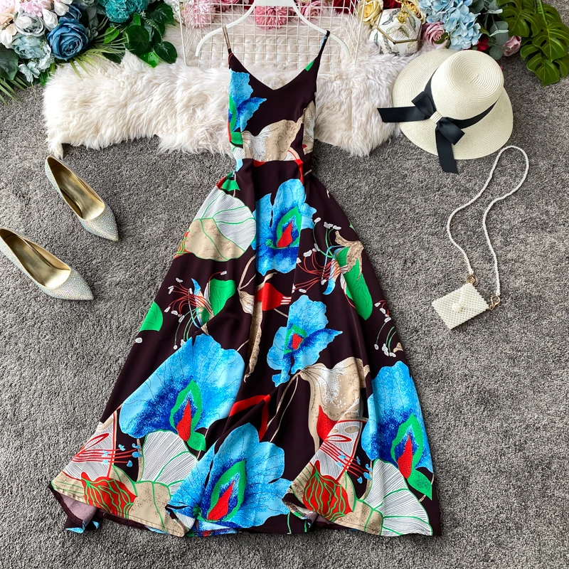 Boho 2021 с v образным вырезом цветочным принтом длинное платье летнее на тонких