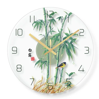 Wall Clock Is Plant Pattern Modern Pastoral Design Silent Large Decorative Surface Of The Tempered Glass Wall Clocks Home Decor