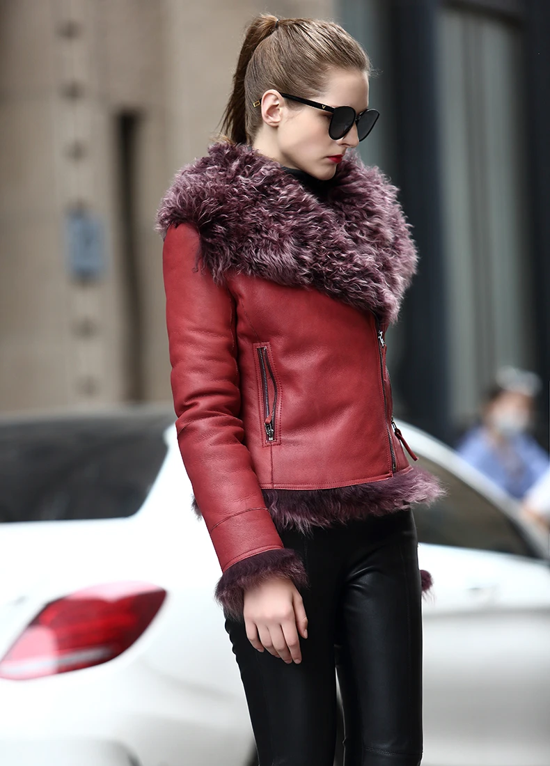 genuine leather jacket sheepskin women coat (5)