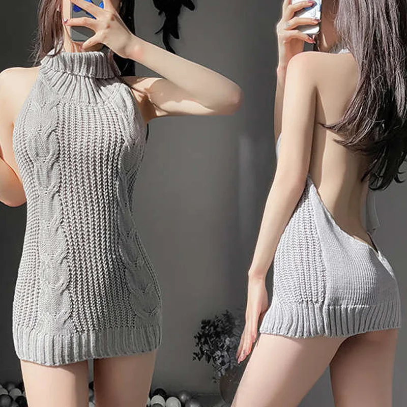 Exotic Sexy Japanese Tie Open Backless Long Virgin Killer Sweater Turtleneck Sleeveless Sweaters Gray Pullover Anime Style Q626
Exotic Sexy Japanese Tie Open Backless Long Virgin Killer Sweater Turtleneck Sleeveless Sweaters Gray Pullover Anime Style Q626