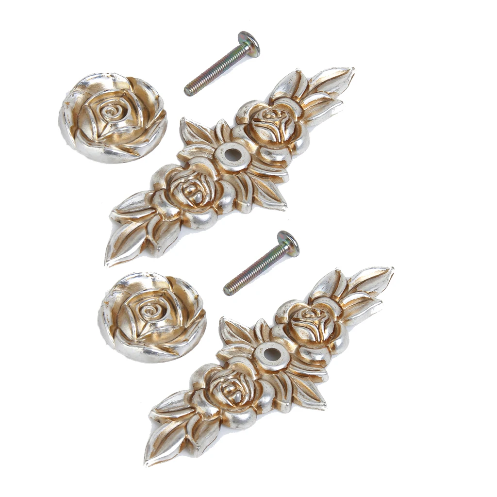2Pcs Antique Silver Rose Cabinet Drawer Furniture Door Knob Handle Pull Hardware for Home Kitchen Use 103mm 2Pcs Antique Silver Rose Cabinet Drawer Furniture Door Knob Handle Pull Hardware for Home Kitchen Use 103mm