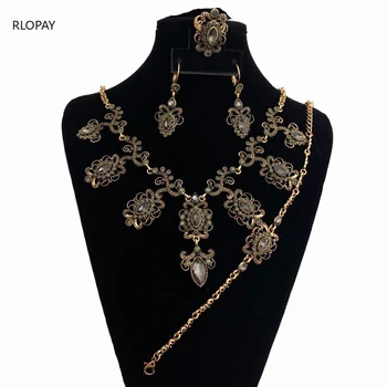 Luxury 4Pcs Gray Crystal Flower Bridal Wedding Jewelry Sets Antique Gold Color Turkey Earring Necklace Bracelet Ring Women
Luxury 4Pcs Gray Crystal Flower Bridal Wedding Jewelry Sets Antique Gold Color Turkey Earring Necklace Bracelet Ring Women