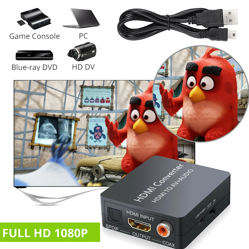 Композитный видеоконвертер с HDMI на AV 3RCA CVBS Поддержка PAL/NTSC 1920x1080 конвертер для ПК