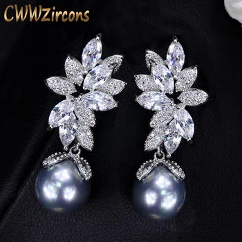 CWWZircons Shiny Cubic Zirconia Setting Leaf Shape 925 Silver Dangling Gray Pearl Drop Earrings Jewelry for Women Gift CZ332
CWWZircons Shiny Cubic Zirconia Setting Leaf Shape 925 Silver Dangling Gray Pearl Drop Earrings Jewelry for Women Gift CZ332