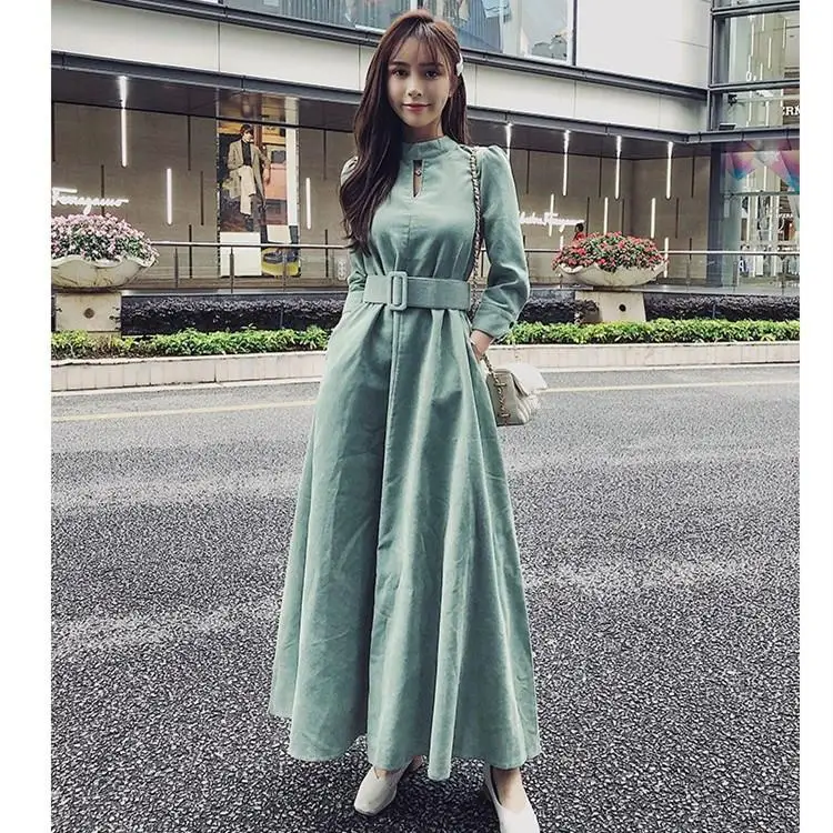 Autumn Winter Retro Corduroy Dress Vintage Women With Belt A-Line Midi Dress Solid Long Sleeve Dresses
Autumn Winter Retro Corduroy Dress Vintage Women With Belt A-Line Midi Dress Solid Long Sleeve Dresses