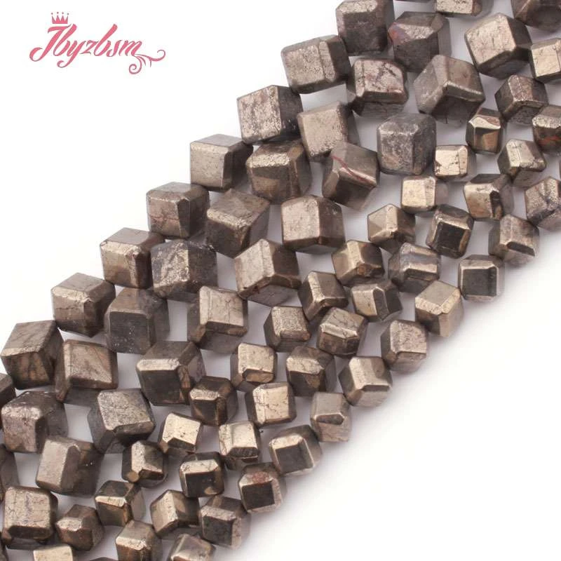 

6mm 8mm Faceted Square Pyrite Loose Beads Natural Stone Beads For DIY Necklace Bracelet Earring Jewelry Making Strand 15"