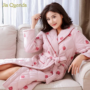 Female Robes Strawberry Printing Pink Lingerie Robe Plus Size Women's Bathrobe Winter Sleepwear Women Thick Cotton Robes Kimono
Female Robes Strawberry Printing Pink Lingerie Robe Plus Size Women's Bathrobe Winter Sleepwear Women Thick Cotton Robes Kimono