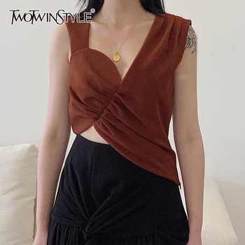 TWOTWINSTYLE Sexy Irregular Women Vest Asymmetrical Collar Sleeveless Short Ruched Tank Tops For Female Fashion Clothes 2020 New
TWOTWINSTYLE Sexy Irregular Women Vest Asymmetrical Collar Sleeveless Short Ruched Tank Tops For Female Fashion Clothes 2020 New