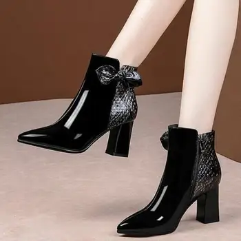 Women Boots Fashion Bow Red Black Pointed Toe Leather Ankle Boots Office High Heel Boots Female Shoes Party High Heel Boots 
Women Boots Fashion Bow Red Black Pointed Toe Leather Ankle Boots Office High Heel Boots Female Shoes Party High Heel Boots