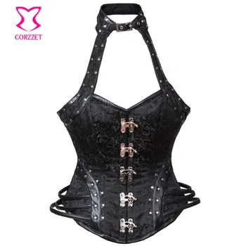 Black Leather Halter Chock Steampunk Overbust Corset Rivet Punk Bustier Waist Slimming Gothic Clothing Sexy Lingerie 
Black Leather Halter Chock Steampunk Overbust Corset Rivet Punk Bustier Waist Slimming Gothic Clothing Sexy Lingerie