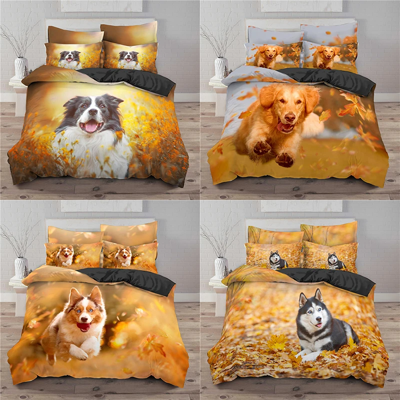 

Luxury 3D Pet Dog Print 2/3Pcs Bedding Sets Comfortable Animal Duvet Cover Pillowcase Home Textile Queen and King EU/US/AU Size
