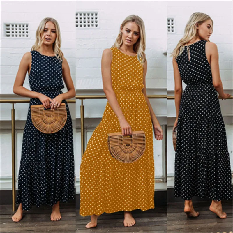 Summer Maxi Dress Women Boho Loose Sleeveless Holiday Dot Print Long Dress Evening Party Beach Dresses Summer Sundress vestidos
Summer Maxi Dress Women Boho Loose Sleeveless Holiday Dot Print Long Dress Evening Party Beach Dresses Summer Sundress vestidos