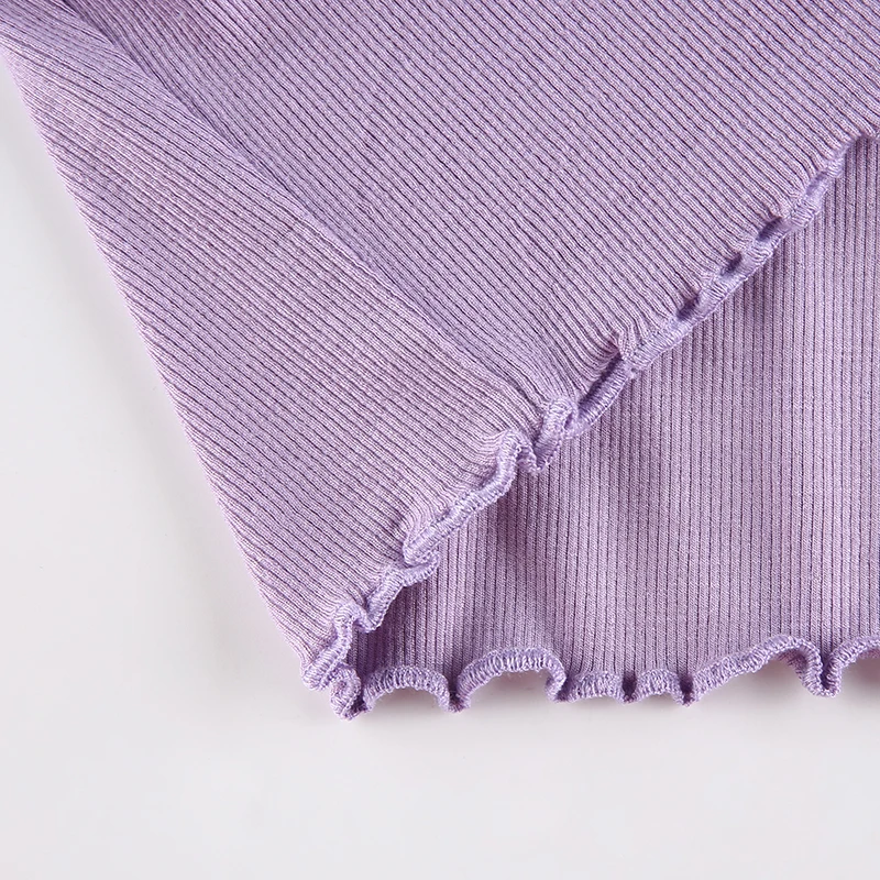 Darlingaga Crew Neck Bow Lace Up Woman T-shirts Purple Solid Slim Long Sleeve Autumn T shirt Casual Crop Tops Tee Shirts Korean