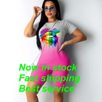 Women 2PCS Lips Print Tie Dye Short Sleeve T Shirt Tops Biker Workout High Waist Shorts Tracksuit Sports Outfit
Women 2PCS Lips Print Tie Dye Short Sleeve T Shirt Tops Biker Workout High Waist Shorts Tracksuit Sports Outfit