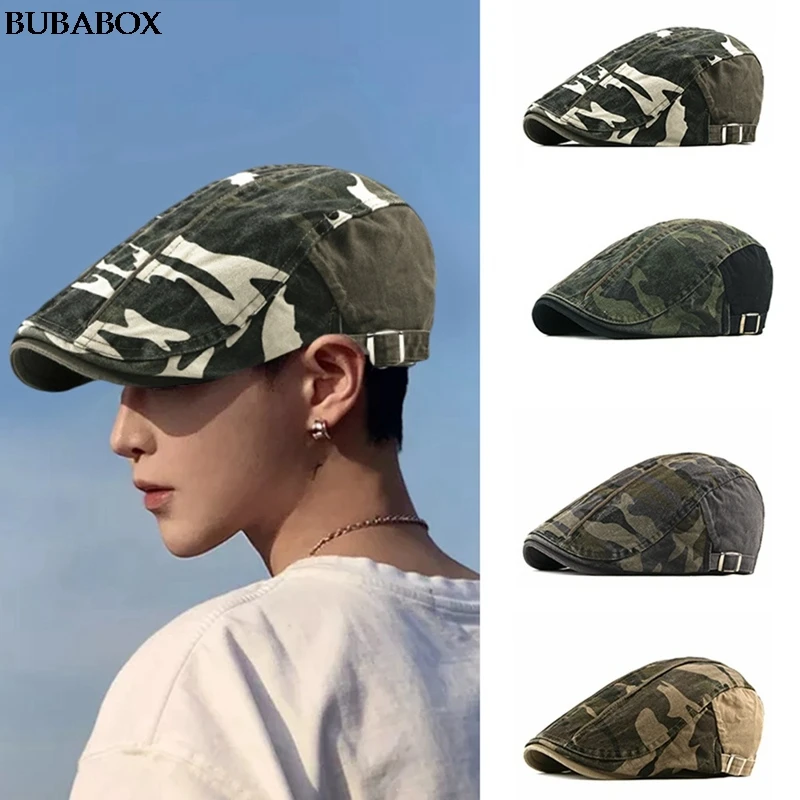 

Beret Cap Men Spring Summer Camouflage Army Cap Cotton Adjustable Vintage Newsboy Flat Cap Men Women Berets