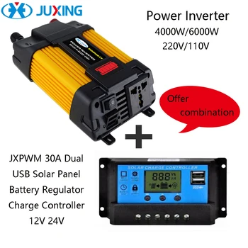 JUXING Power Inverter Kit 6000W/4000W Converter + 30A Solar Controller Voltage Transformer DC 12V to AC 110V/220V with Dual USB
JUXING Power Inverter Kit 6000W/4000W Converter + 30A Solar Controller Voltage Transformer DC 12V to AC 110V/220V with Dual USB