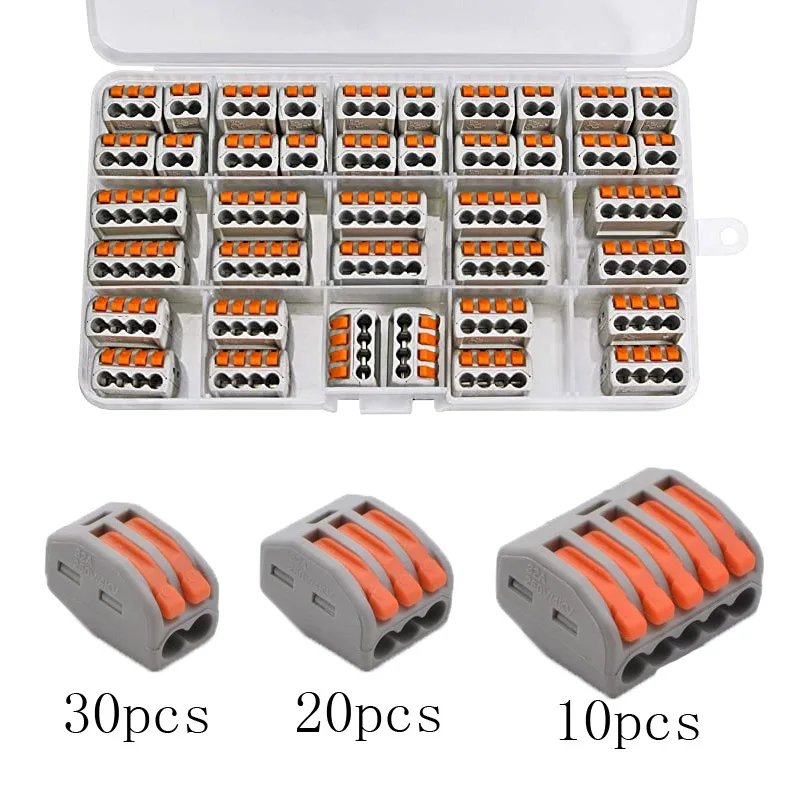 60Pcs Wire Connector Terminal Block Set Reusable Electric Cable quick connector universal compact terminal plug-in0.08-2.5mm2
60Pcs Wire Connector Terminal Block Set Reusable Electric Cable quick connector universal compact terminal plug-in0.08-2.5mm2