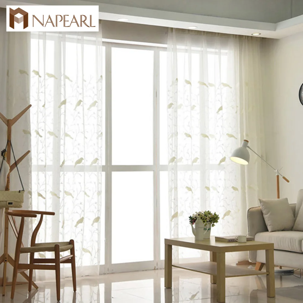Фото NAPEARL 1 шт. вышивка домашний декор ветви прозрачные шторы Птицы дизайн драпировки