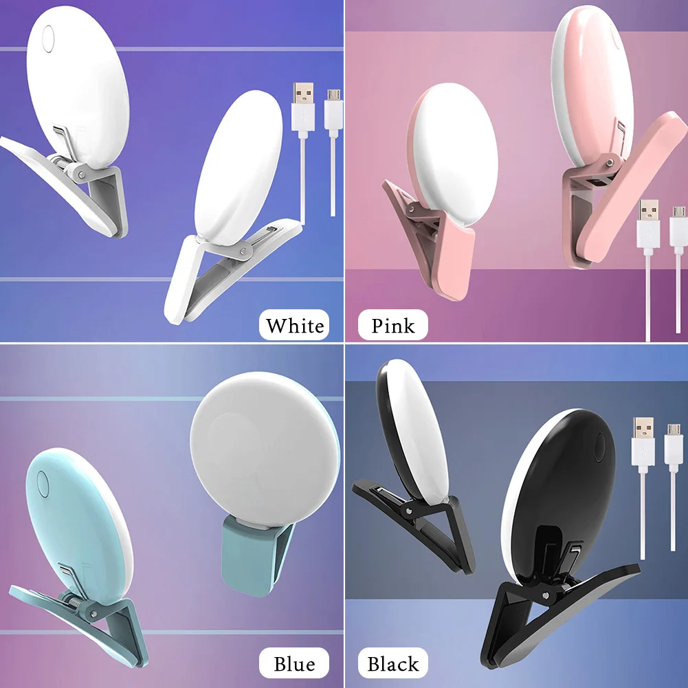 Clip On Universal Photography USB Rechargeable LED Lamp Makeup Adjustable Brightness Mobile Phone Enhancing Selfie Ring Light