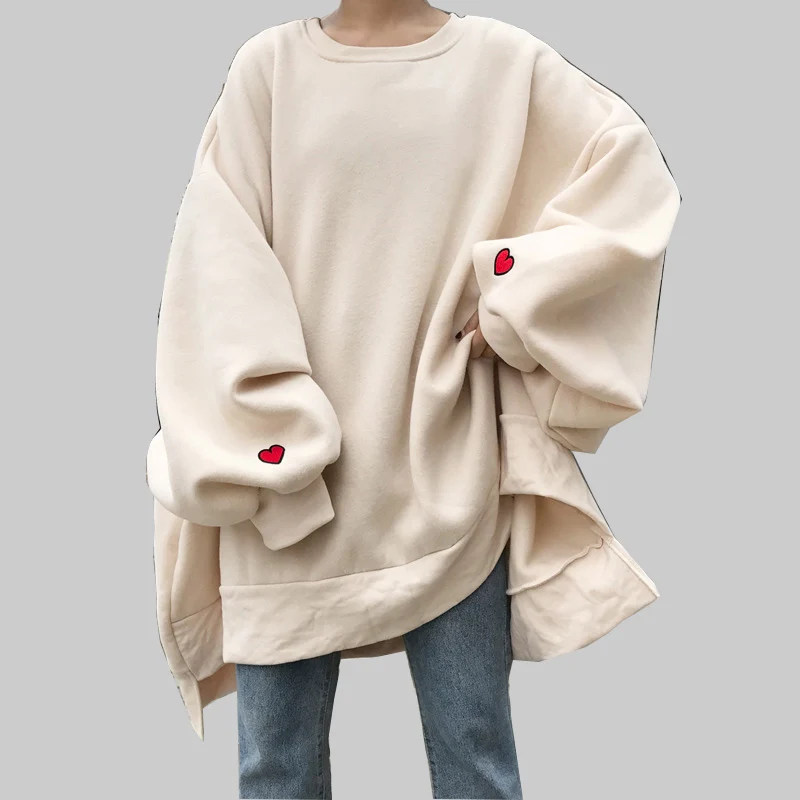 Winter Fleece Women Loose Heart Embroidery Loose Sweatshirt Japanese Harajuku Oversize Casual Long Sleeve Plus Size Sweatshirts
Winter Fleece Women Loose Heart Embroidery Loose Sweatshirt Japanese Harajuku Oversize Casual Long Sleeve Plus Size Sweatshirts