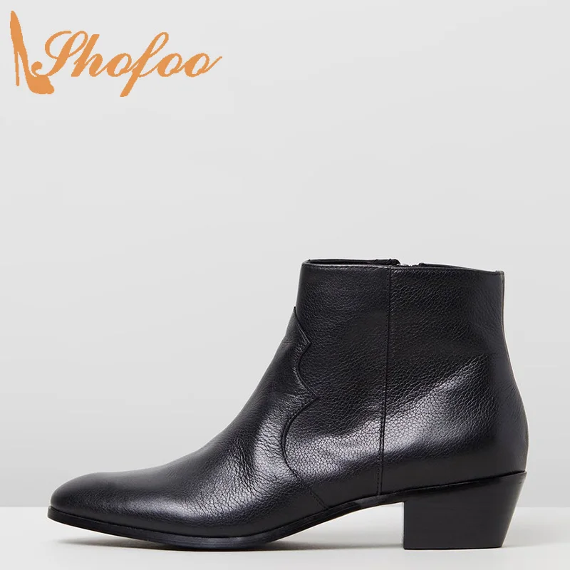 Shofoo Ankle Boots Black Booties Pointed Toe Med Chunky Heels Zipper Woman Ladies Winter Mature Fashion Shoes Large Size 13 16
Shofoo Ankle Boots Black Booties Pointed Toe Med Chunky Heels Zipper Woman Ladies Winter Mature Fashion Shoes Large Size 13 16