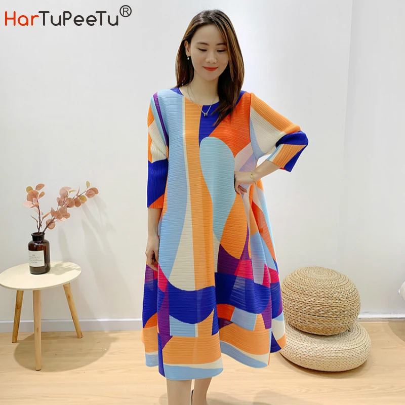 Pleated Midi Dress Elegant Women 3/4 Sleeve Summer Autumn 2020 Geometric Colours Block Print Plus Size Fashion Vestido Mujer
Pleated Midi Dress Elegant Women 3/4 Sleeve Summer Autumn 2020 Geometric Colours Block Print Plus Size Fashion Vestido Mujer