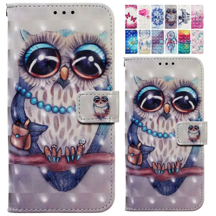 Фото Owl Leather Flip Wallet Case For Coque Samsung Galaxy Note 8 9 10 Plus Pro 5G Cute Phone Capa Book Cover E03E | Мобильные телефоны