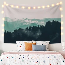

Laeacco Forest Mountain Lake Sunset Sky Full Moon Prints Fashion Tapestry Wall Hangings Modern Home Living Room Decor Polyester