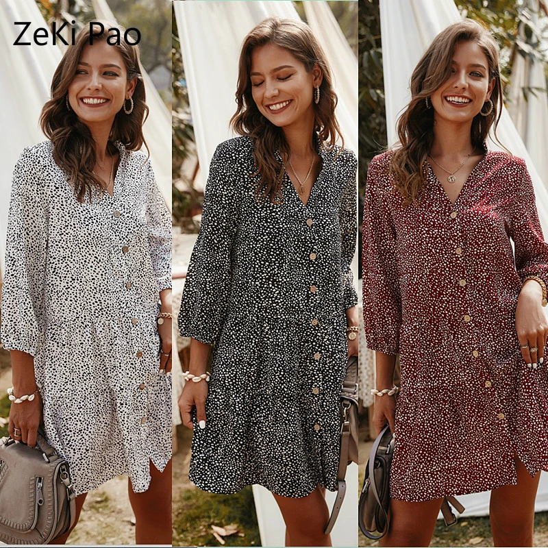 Spring and Summer Fashion Small Floral Mini Dress Cropped Sleeves V-neck Single-breasted Casual Elegant Dress
Spring and Summer Fashion Small Floral Mini Dress Cropped Sleeves V-neck Single-breasted Casual Elegant Dress
