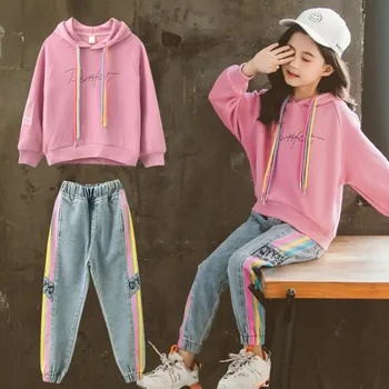 1Girls suit spring new Korean version girls' medium and large children's color rope solid color Hooded Sweater leisure two piece
1Girls suit spring new Korean version girls' medium and large children's color rope solid color Hooded Sweater leisure two piece