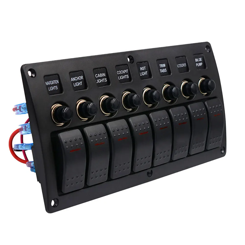 Rocker Universal Auto Boat 12V 24V Circuit Breaker 3Pin Yacht Waterproof 8 Gang LED Light Car Marine Switch Panel
Rocker Universal Auto Boat 12V 24V Circuit Breaker 3Pin Yacht Waterproof 8 Gang LED Light Car Marine Switch Panel